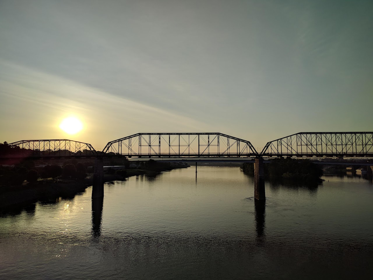 Chattanooga bridge in heavy morning fog